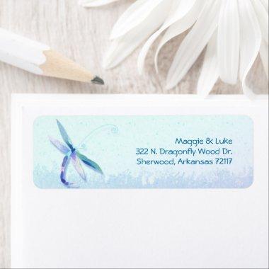 Blue Dragonfly Wedding Couple Address Label