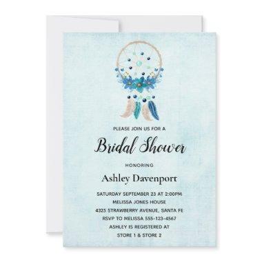 Blue Dreamcatcher with Flowers & Feathers Bridal Invitations