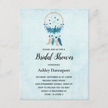 Blue Dreamcatcher with Flowers & Feathers Bridal Invitation PostInvitations