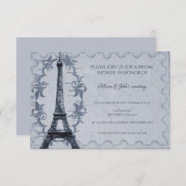 Blue Eiffel Tower Bridal Shower Invitations