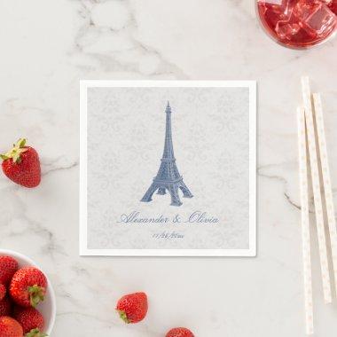 Blue Eiffel Tower Damask Bridal Shower Napkin