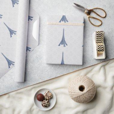 Blue Eiffel Tower Damask Wedding Wrapping Paper