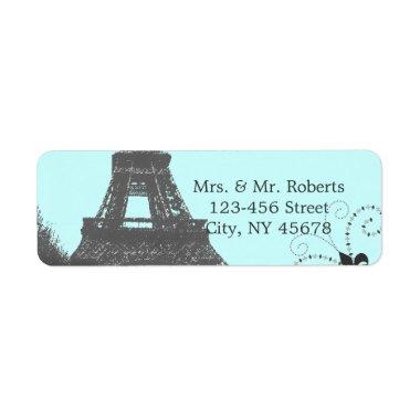 blue eiffel tower vintage paris wedding label