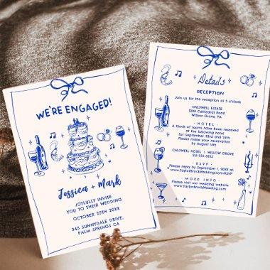 Blue Elegant Cocktail Champagne Wedding Party Invitations
