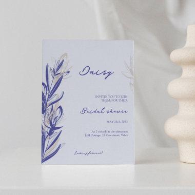 Blue Elegant Floral Bridal Shower Invitations