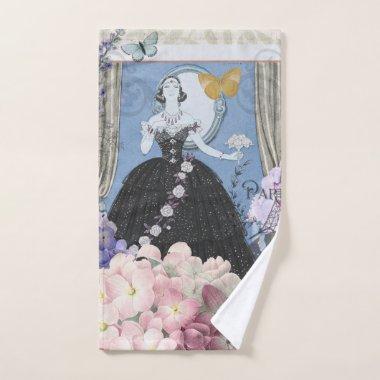 Blue Elegant Woman Floral Fancy Gown Bath Towel Set