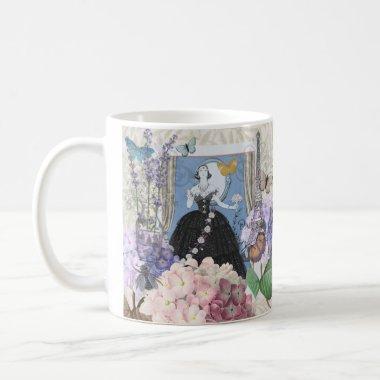 Blue Elegant Woman Floral Fancy Gown Coffee Mug