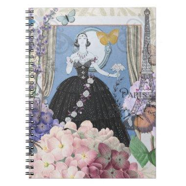 Blue Elegant Woman Floral Fancy Gown Notebook