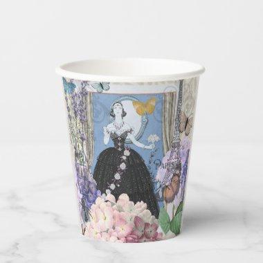 Blue Elegant Woman Floral Fancy Gown Paper Cups