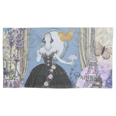 Blue Elegant Woman Floral Fancy Gown Pillow Case