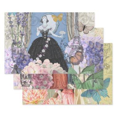 Blue Elegant Woman Floral Fancy Gown Wrapping Paper Sheets
