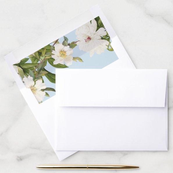 Blue Envelope Liner Vintage White Floral Wedding