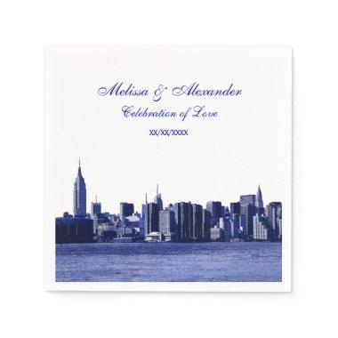 Blue Etched Look NYC Skyline Silhouette, ESB #1 Paper Napkins