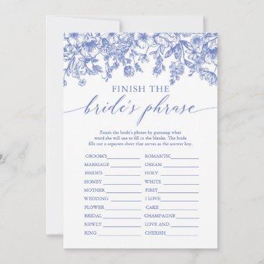 Blue Finish the Bride's Phrase Bridal Shower Game Invitations