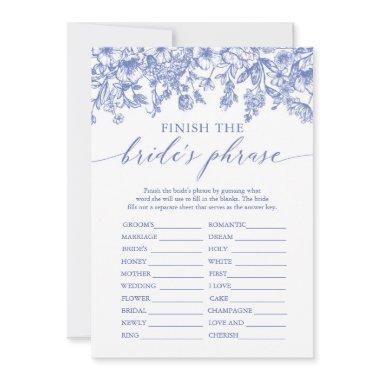 Blue Finish the Bride's Phrase Bridal Shower Game Invitations