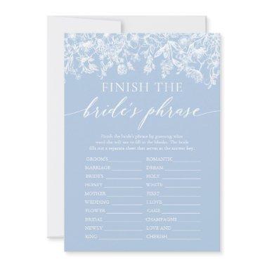 Blue Finish the Bride's Phrase Bridal Shower Game Invitations