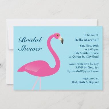Blue Flamingo Beach Bridal Shower Invitations