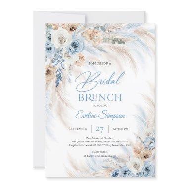 Blue Floral and Ivory Roses Pampas Bridal brunch
