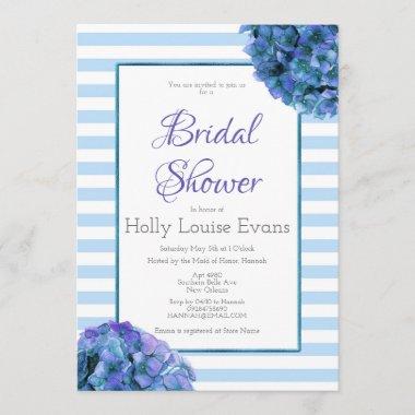 Blue Floral and Stripe Bridal Shower Invitations