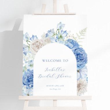 Blue Floral Arch Bridal Shower Welcome Sign