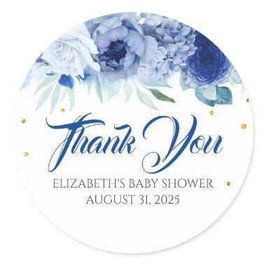Blue Floral Baby Shower Thank You Classic Round Sticker