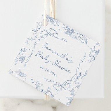 Blue Floral Bow Baby Shower Favor Tags