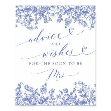 Blue Floral Bridal Shower Advice and Wishes Sign