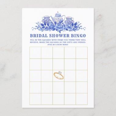 Blue Floral Bridal Shower Bingo Invitations