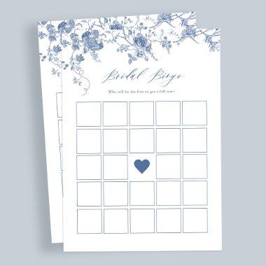 Blue Floral Bridal Shower Bingo Game Invitations