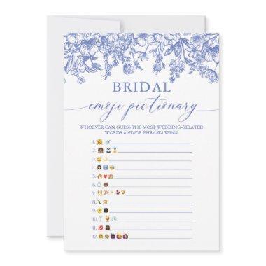 Blue Floral Bridal Shower Emoji Pictionary Game Invitations