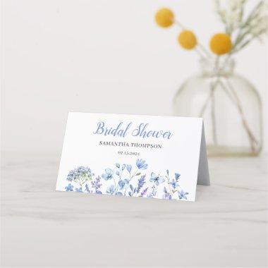 Blue Floral Bridal Shower Folded Place Invitations