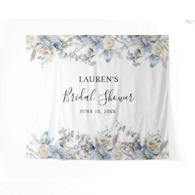 Blue Floral Bridal Shower Photo Booth Backdrop