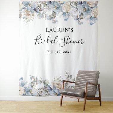 Blue Floral Bridal Shower Photo Booth Backdrop