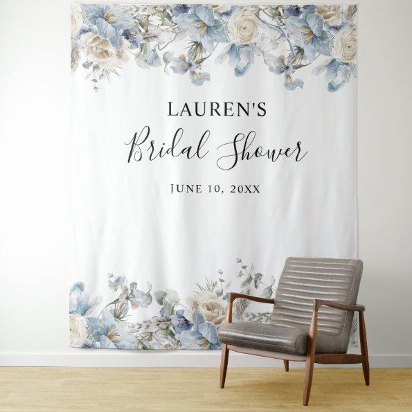Blue Floral Bridal Shower Photo Booth Backdrop
