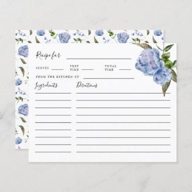 Blue Floral Bridal Shower Recipe Invitations