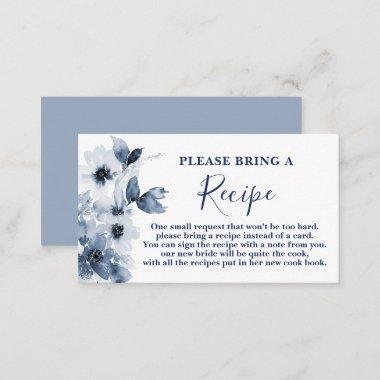 Blue Floral Bridal Shower Recipe Invitations Request