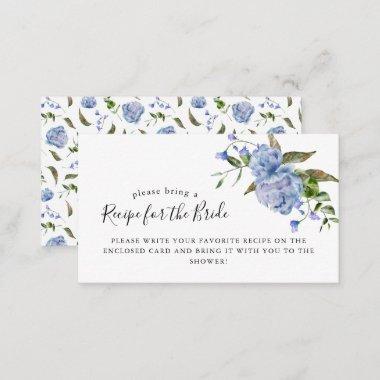 Blue Floral Bridal Shower Recipe Request Enclosure Invitations