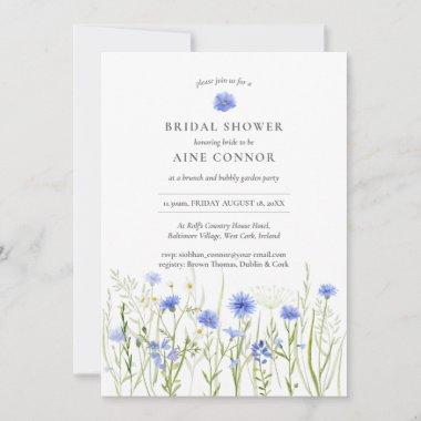 Blue floral bridal shower, summer wildflowers Invitations