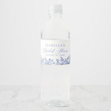 Blue Floral Bridal Shower Water Bottle Labels