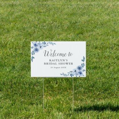 blue floral bridal shower welcome sign