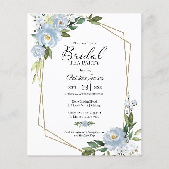 Blue Floral Bridal Tea Party Budget Invitations