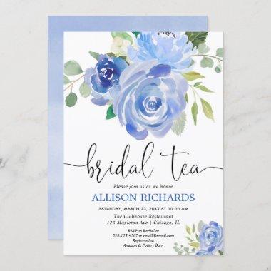 Blue floral bridal tea party invitations