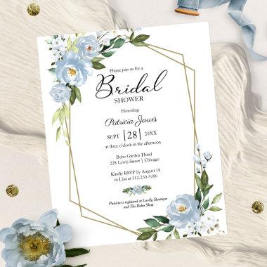 Blue Floral Budget Bridal Shower Invitations