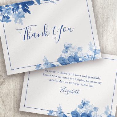 Blue Floral Calligraphy Bridal Shower Thank You Note Invitations