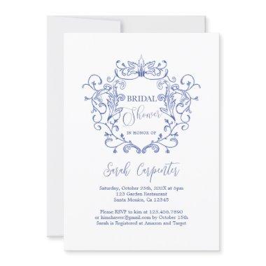 Blue Floral Crest Bridal Shower Invitations