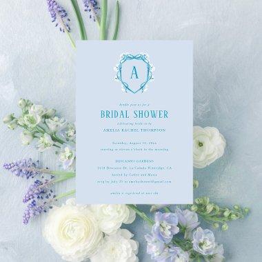 Blue Floral Crest Monogram Initial