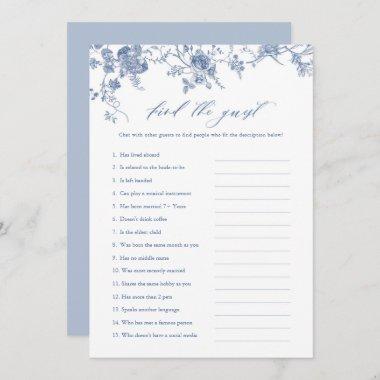 Blue Floral Find the Guest Bridal Shower Game Invitations