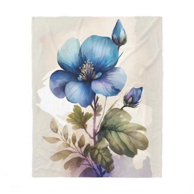Blue Floral Flowers Blue Bells Watercolor Art Fleece Blanket