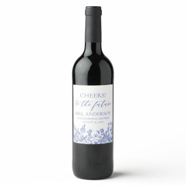 Blue Floral Future Mrs.  Wine Label