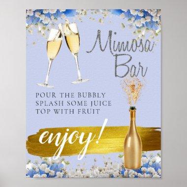 Blue Floral Gold Bridal Brunch Mimosa Bar Sign